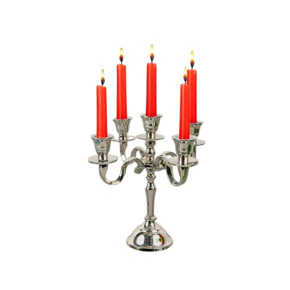 5 Arm Baby Candelabra Silver Glossy 8 Inch Taper Candle Holders - Picture 6 of 14